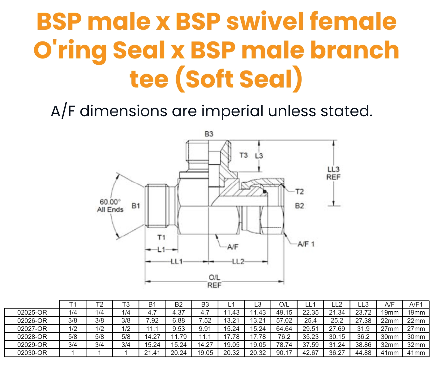1/4 BSP M/F/M Tee Soft Seat ORing On Female Hydraulic Adaptor